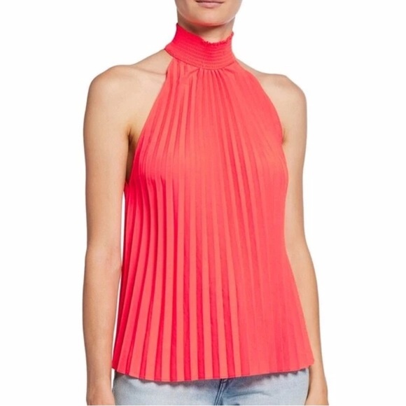 A.L.C. Tops - A.L.C. Imani Top 8 Bright Coral Pleat Mock Neck Ruffle Eqdge Sleeveless Blouse